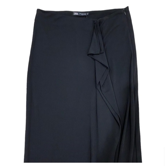 🖤 ZARA BLACK SIDE RUFFLE SLIT HIGH WAIST MAXI SKIRT! - Picture 9 of 15